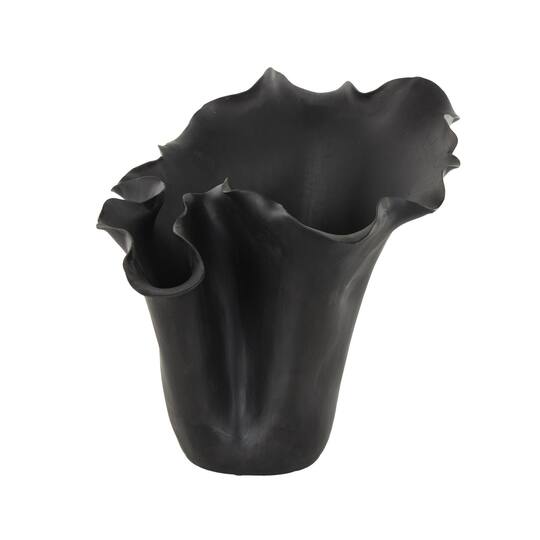 10" Black Abstract Floral Ceramic Vase